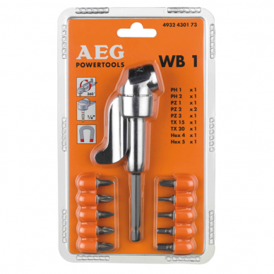 Kampinis suktuvas su 10 atsukimo antgalių AEG WB1 10 scr bits-11pc