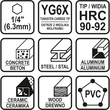 Grąžtų rinkinys su Hex 6.3 mm (1/4") galu Sthor 21695, 4 - 10 mm, 5 vnt. 2