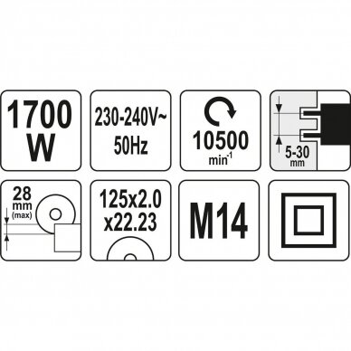 Griovelių darymo sienoje įrankis Yato YT-82015, 125mm, 1.7kW 3