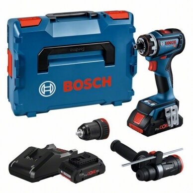 Akum. suktuvas-gręžtuvas Bosch GSR 18V-90 FC, 2x4.0Ah PC + L-BOXX (06019K6205)