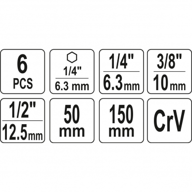 Adapterių komplektas Yato, 50 mm, 150 mm, 6 vnt.  2