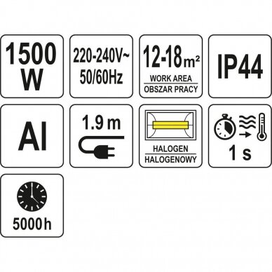 Infraraudonųjų spindulių šildytuvas su puldu Yato YT-99501, 1500W 6