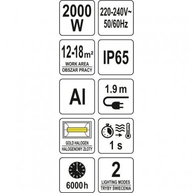 Infraraudonųjų spindulių šildytuvas su pulteliu Yato YT-99532, 2000W 6