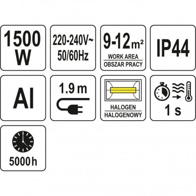 Infraraudonųjų spindulių šildytuvas Yato YT-99500, 1500W 4