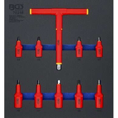 Įrankių dėklas 2/3: VDE įpresuotų antgalių rinkinys | 10 mm (3/8") / 12,5 mm (1/2") Hex šešiakampis 4 - 10 mm | 10 vnt (70216) 1