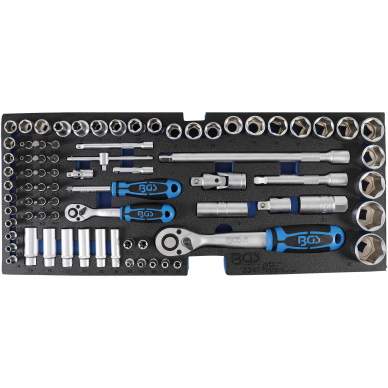 Įrankių ir galvučių rinkinys BGS-technic, 12,5 mm (1/2") + 6,3 mm (1/4"), 77 vnt.