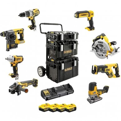 Įrankių rinkinys DeWalt DCK856P4-QW (DCD996+DCF894+DCH273+DCG405+DCS367+DCS335+DCS570+DCL050), 18 V, 4x5.0 Ah