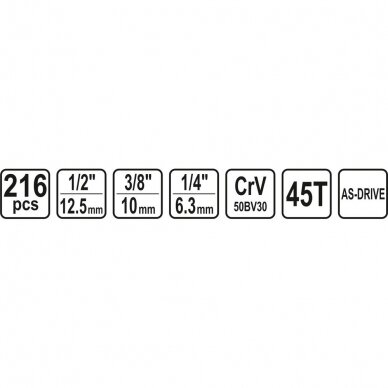 Įrankių rinkinys Sthor 1/4'' + 3/8'' + 1/2'', 216 vnt. 3