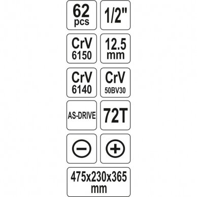 Įrankių rinkinys su metaline dėže Yato YT-3895, 63vnt. 9