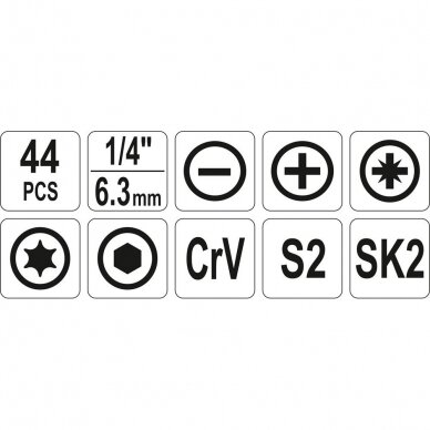 Įrankių rinkinys Yato YT-39280, 44 vnt. 2