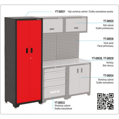 Aukšta spintelė dirbtuvėms Yato, 66 x 45.7 x 200 cm