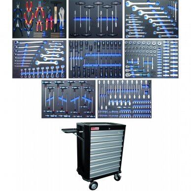 Įrankių spintelė su ratukais BGS-technic, 8 stalčiai su 296 įrankiais