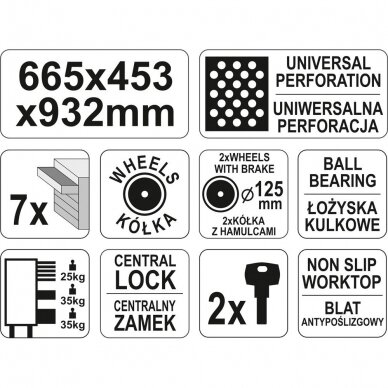 Įrankių spintelė su ratukais Yato, 7 stalčiai (YT-09000) 3
