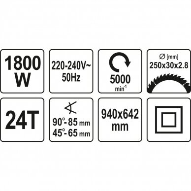 Išilginio pjovimo staklės Yato YT-82165 250mm, 1800W 5
