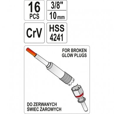Kaitinimo žvakių išėmimo ir jų sriegio remonto / atnaujinimo rinkinys | 16 vnt. (YT-05342) 1