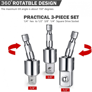 Kardaninių jungčių komplektas 1/4+3/8+1/2" 360° 2