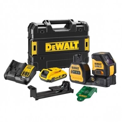 Kryžminis lazerinis nivelyras DeWalt DCE088D1G18-QW, 12/18V, 1x2.0Ah, žalias