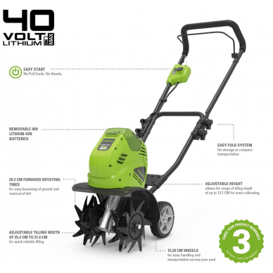 Akumuliatorinis kultivatorius Greenworks G40TL, 40 V, (tik įrankis) 1