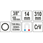 Lanksti galvutė 16mm žvakėms 3/8' 12kampė' ilga