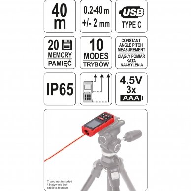 Lazerinis atstumo matuoklis Yato, 0,2-40 m 5