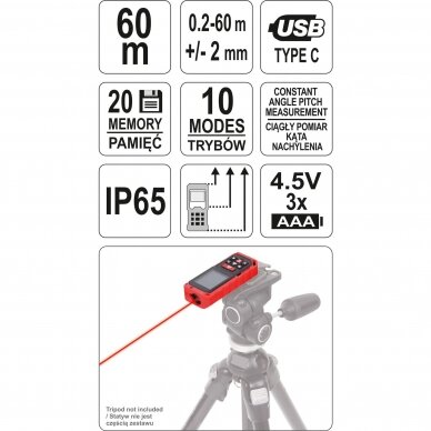 Lazerinis atstumo matuoklis Yato, 0,2-60 m 5