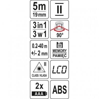 Lazerinis atstumo matuoklis su rulete 5 m Yato, 40 m 5