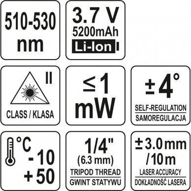 Lazerinis kryžminis nivelyras Yato, žalias spindulys 5