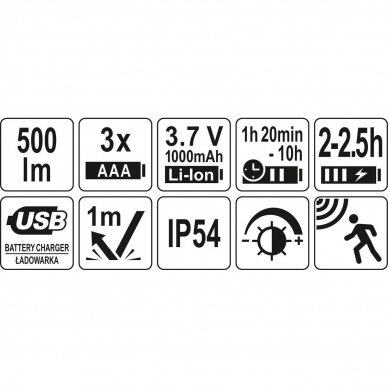 Lempa dedama ant galvos | lygus žibinto reguliavimas / judesio daviklis | 500LM AKU/3XAAA OSRAM LED (YT-08593) 4