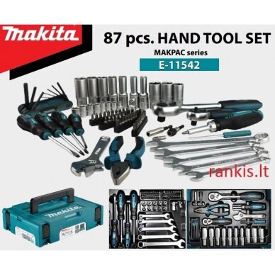 Mechaninių įrankių rinkinys Makita E-11542, 87 vnt. 2