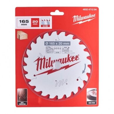 Medžio pjovimo diskas MILWAUKEE CSB P W 165x20x2,2 24ATB 1