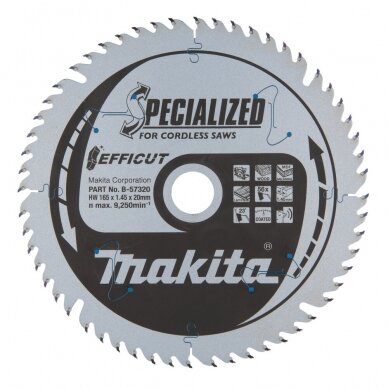 Medžio pjovimo diskas T.C.T. pjūklas EFFICUT 165X1.45X20mm 23° T56, Makita B-57320