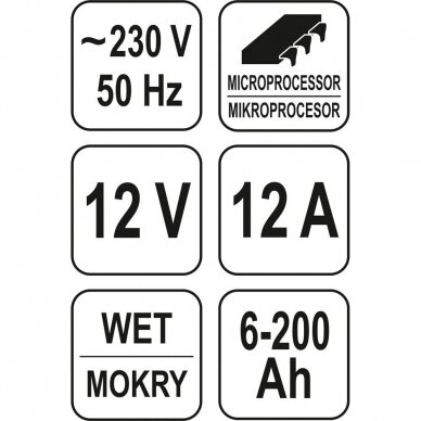 Mikroprocesorinis impulsinis akumuliatorių pakrovėjas Yato, 12V, 12A, 6-200 ah 2