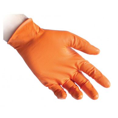 Oranžinės nitrilinės pirštinės FULL GRIP N85/L 50vnt. 2