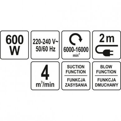 Lapų pūstuvas Yato YT-85170, 600W 2