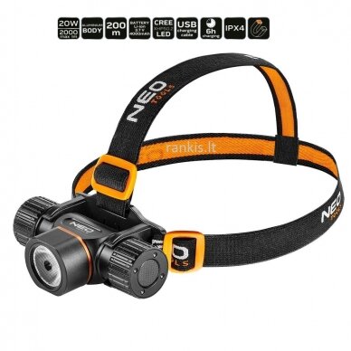 Pakraunamas LED prožektorius ant galvos Neo tools CREE XHP50.2 LED, USB 2000lm 99-029