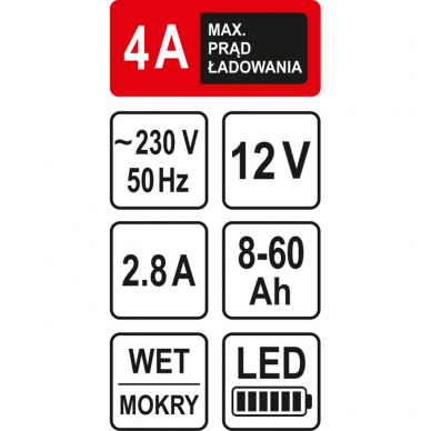 Pakrovėjas akumuliatoriams Sthor, 4A / 12V / 60 Ah, LED 3