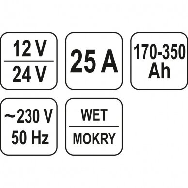 Pakrovėjas/paleidėjas YATO 12/24V, START / BOST 30A, 350 Ah (YT-8305) 2