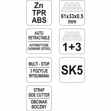 Peilis su keičiamomis trapecinėmis geležtėmis Yato YT-75201 3