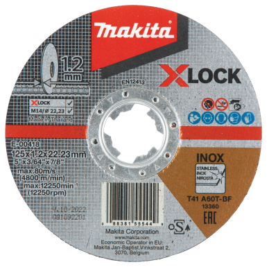 Pjovimo diskas Makita E-00418, 125X1,2MM, X-LOCK (A60T), INOX