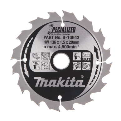 Pjovimo diskas 136x20x1,5mm 16T 20° DSS501 Makita B-10643