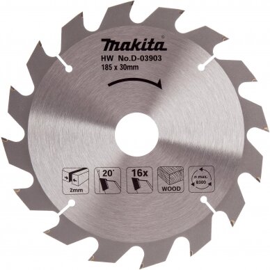 Pjovimo diskas 185x30/20/16x2,0mm 16T 20° 5704R 5705R Makita D-03903