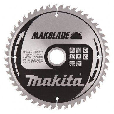 Pjovimo diskas 216x30x2,4mm 48T 5° LS0800DW Makita B-08969 1