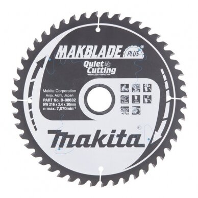 Pjovimo diskas 216x30x2,4mm 48T MAKBLADE PLUS Makita B-08632 1