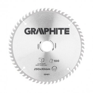 Pjovimo diskas aliuminiui Graphite 55H611, 250X30, 100 dantukų