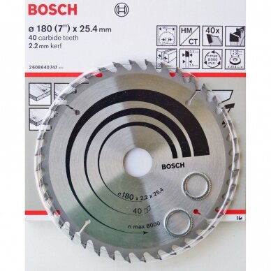 Pjovimo diskas Bosch 180x2,2x25,4 40z, 2608640747