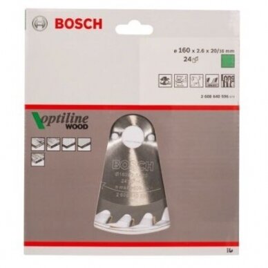 Pjovimo diskas Bosch Optiline Wood, 160x20/16, 2608640596 1