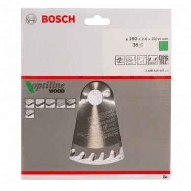 Pjovimo diskas Bosch Optiline Wood, 160x20/16, 2608640597 1