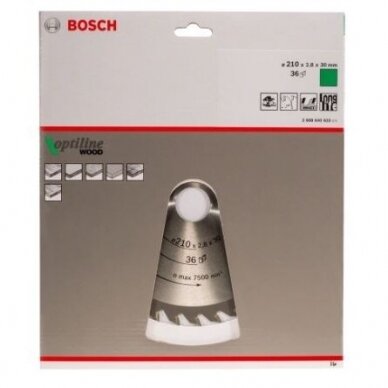 Pjovimo diskas Bosch Optiline Wood, 210x30mm, 2608640622 1