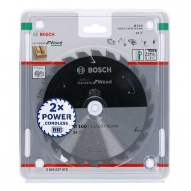 Pjovimo diskas Bosch Standard for Wood, 160x20/15.875x1.5/1.0x24T, 2608837676 1