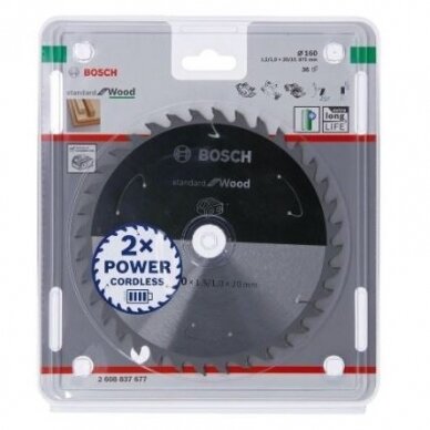 Pjovimo diskas Bosch Standard for Wood, 160x20/15.875x1.5/1.0x36T, 2608837677 1